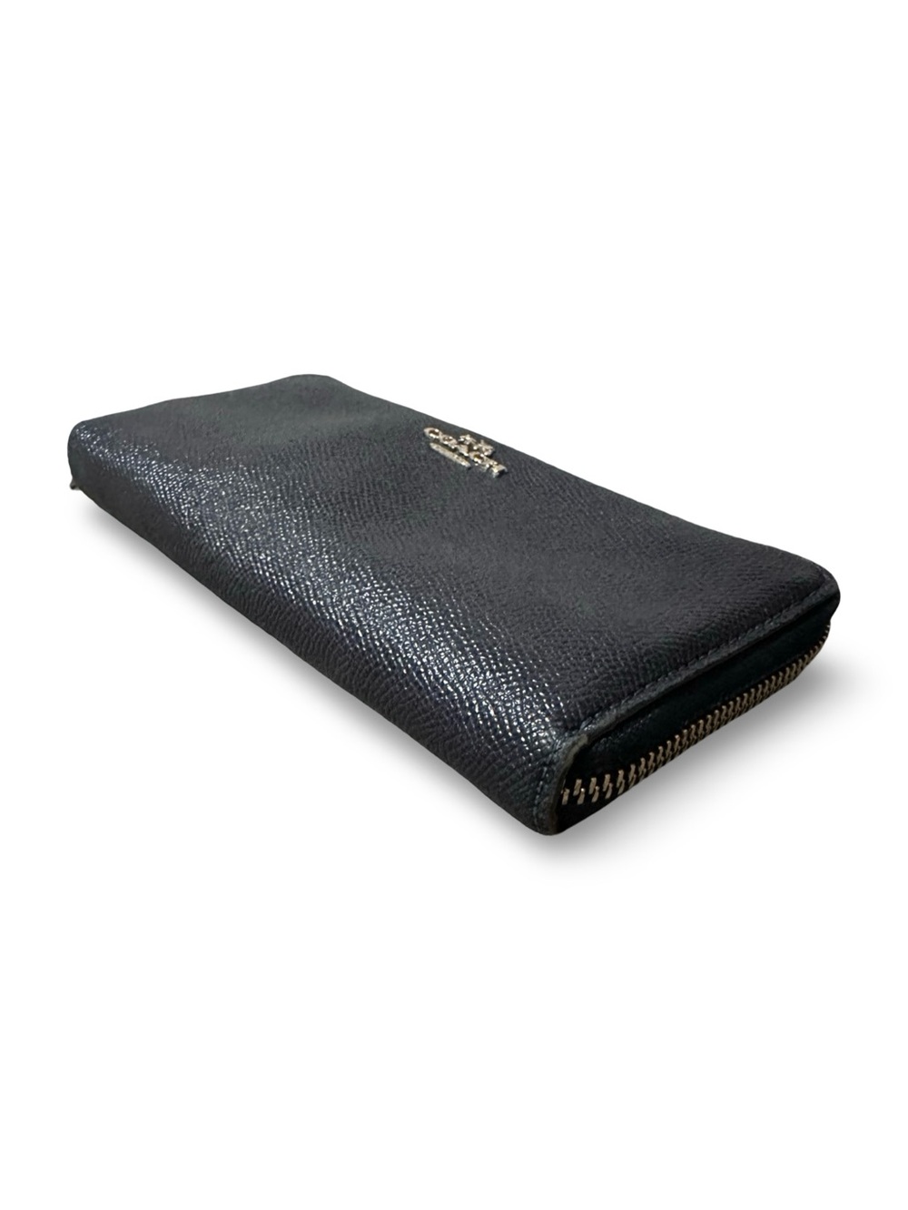 Coach Black Zip Around Pebbled Leather Wallet with Gold Logo - Picture 6 of 12